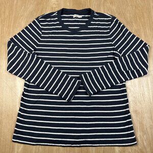 Faherty Mens Black & White Striped Long Sleeve Tee Size Medium